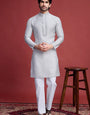 Beige Viscose Men’s Kurta - Mirror Work Design