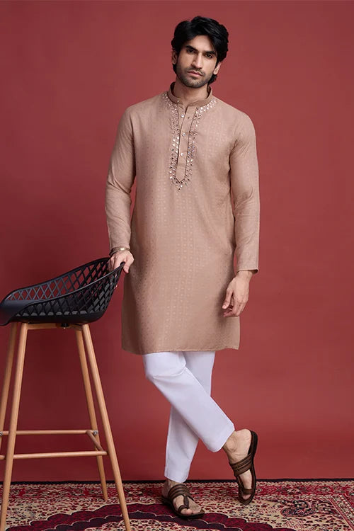 Stylish Grey Kurta for Men – Mirror Work on Viscose