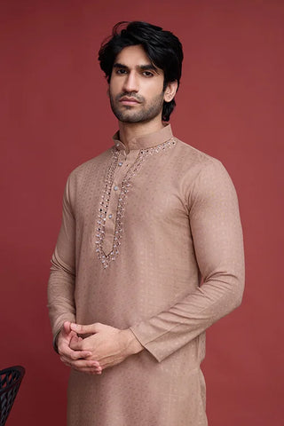 Stylish Grey Kurta for Men – Mirror Work on Viscose