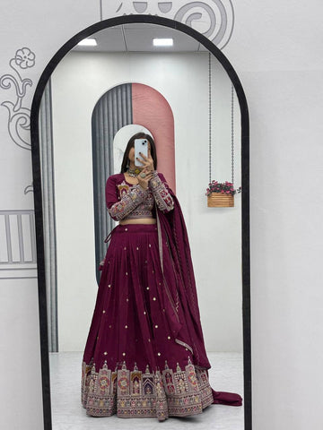 Pure Vichitra Silk Heavy Embroidery Coading Sequence & Thread Work Ready to Wear Lehenga Choli Set