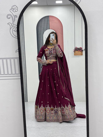 Pure Vichitra Silk Heavy Embroidery Coading Sequence & Thread Work Ready to Wear Lehenga Choli Set