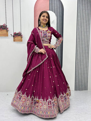 Pure Vichitra Silk Heavy Embroidery Coading Sequence & Thread Work Ready to Wear Lehenga Choli Set