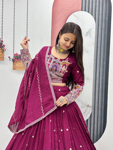 Pure Vichitra Silk Heavy Embroidery Coading Sequence & Thread Work Ready to Wear Lehenga Choli Set