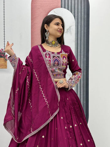 Pure Vichitra Silk Heavy Embroidery Coading Sequence & Thread Work Ready to Wear Lehenga Choli Set