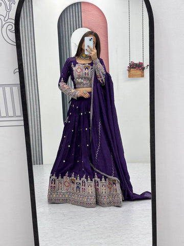 Pure Vichitra Silk Heavy Embroidery Coading Sequence & Thread Work Ready to Wear Lehenga Choli Set