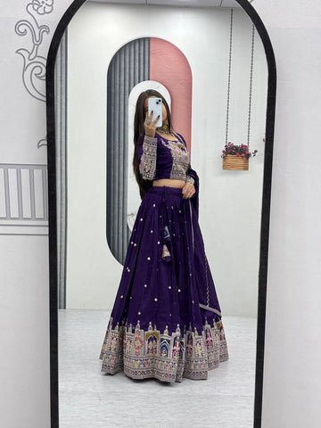 Pure Vichitra Silk Heavy Embroidery Coading Sequence & Thread Work Ready to Wear Lehenga Choli Set