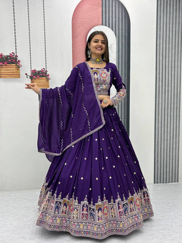 Pure Vichitra Silk Heavy Embroidery Coading Sequence & Thread Work Ready to Wear Lehenga Choli Set