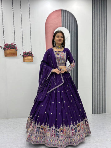 Pure Vichitra Silk Heavy Embroidery Coading Sequence & Thread Work Ready to Wear Lehenga Choli Set