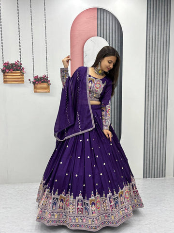Pure Vichitra Silk Heavy Embroidery Coading Sequence & Thread Work Ready to Wear Lehenga Choli Set