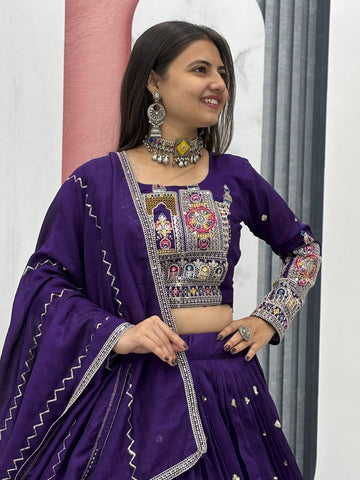 Pure Vichitra Silk Heavy Embroidery Coading Sequence & Thread Work Ready to Wear Lehenga Choli Set
