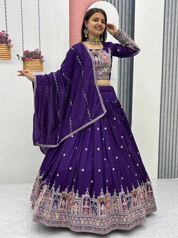 Pure Vichitra Silk Heavy Embroidery Coading Sequence & Thread Work Ready to Wear Lehenga Choli Set