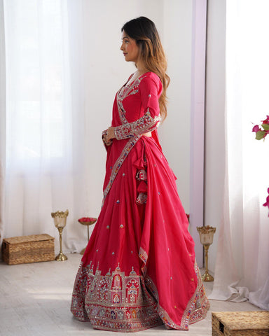 Premium Natural Crape Silk with Coding Dori with Thread & Sequence work Lehenga Choli Set