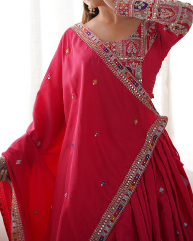 Premium Natural Crape Silk with Coding Dori with Thread & Sequence work Lehenga Choli Set