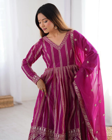 Premium Star Georgette Silk with Front and Back Side thread & Sequence Work Fancy Suit Set