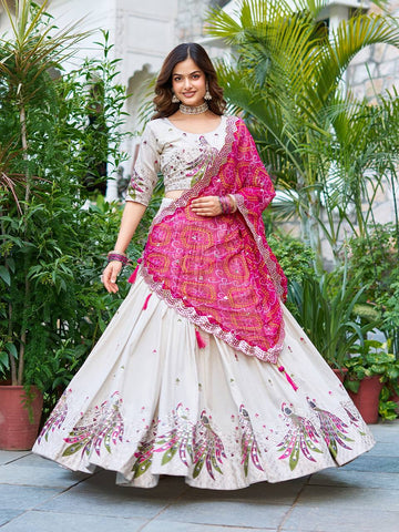 Pure Tissue Silk Heavy  Embroidery Sequence & Thred Work Lehenga Choli Set