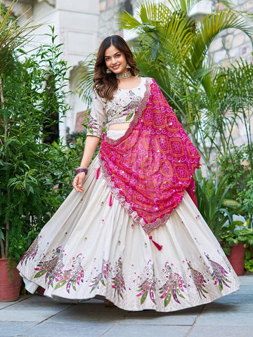 Pure Tissue Silk Heavy  Embroidery Sequence & Thred Work Lehenga Choli Set