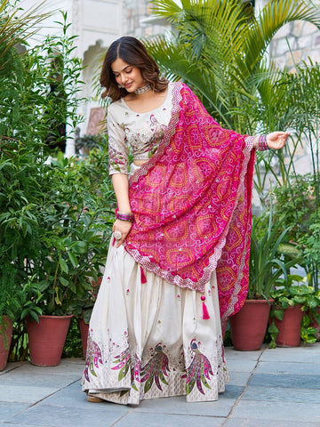 Pure Tissue Silk Heavy  Embroidery Sequence & Thred Work Lehenga Choli Set