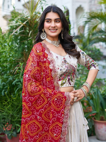 Pure Tissue Silk Heavy  Embroidery Sequence & Thred Work Lehenga Choli Set
