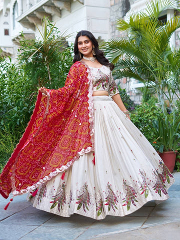Pure Tissue Silk Heavy  Embroidery Sequence & Thred Work Lehenga Choli Set