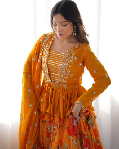 Premium Faux Georgette with Digital print  Lehenga Choli Set
