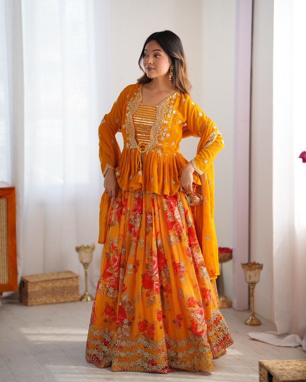 Premium Faux Georgette with Digital print  Lehenga Choli Set
