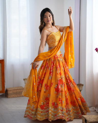 Premium Faux Georgette with Digital print  Lehenga Choli Set