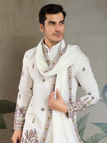 Wedding Special White Color Kurta and Dupatta for Men