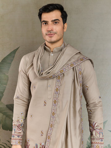 Premium Ivory Color Embroidered Kurta with Pajama Set for Men