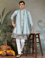 Traditional Sky Color Embroidered Kurta Pajama Set for Men
