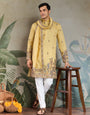 Haldi Special Yellow Embroidered Kurta Pajama Set for Men