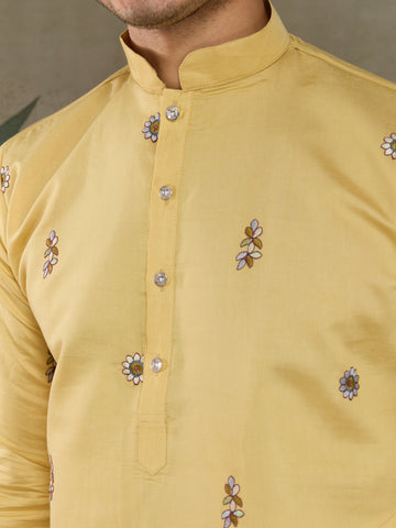 Haldi Special Yellow Embroidered Kurta Pajama Set for Men