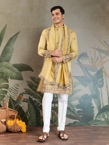 Haldi Special Yellow Embroidered Kurta Pajama Set for Men
