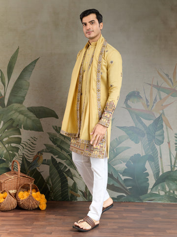 Haldi Special Yellow Embroidered Kurta Pajama Set for Men