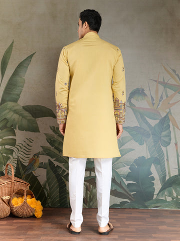 Haldi Special Yellow Embroidered Kurta Pajama Set for Men