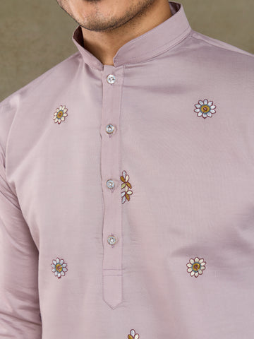 Traditional Dusty Pink Embroidered Kurta Dupatta with Pajama