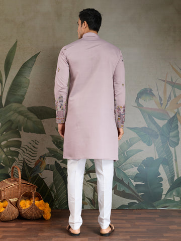 Traditional Dusty Pink Embroidered Kurta Dupatta with Pajama