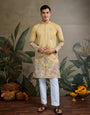 Yellow Viscose Silk Mens kurta for haldi ceremony
