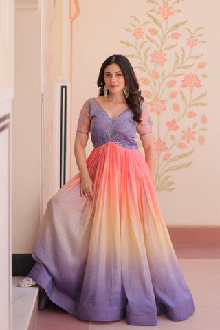 Gold Crush Padding With Beads Embroidered Work Gown