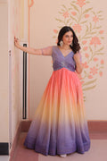 Gold Crush Padding With Beads Embroidered Work Gown