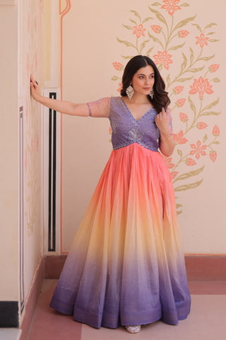 Gold Crush Padding With Beads Embroidered Work Gown