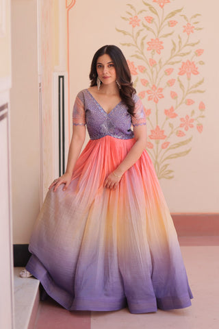 Gold Crush Padding With Beads Embroidered Work Gown