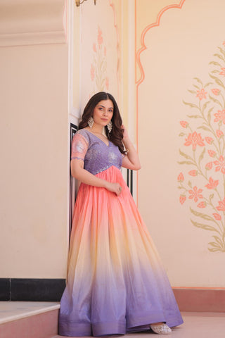 Gold Crush Padding With Beads Embroidered Work Gown
