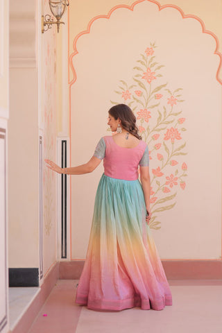 Gold Crush Padding With Beads Embroidered Work Gown