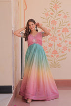 Gold Crush Padding With Beads Embroidered Work Gown