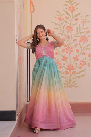 Gold Crush Padding With Beads Embroidered Work Gown