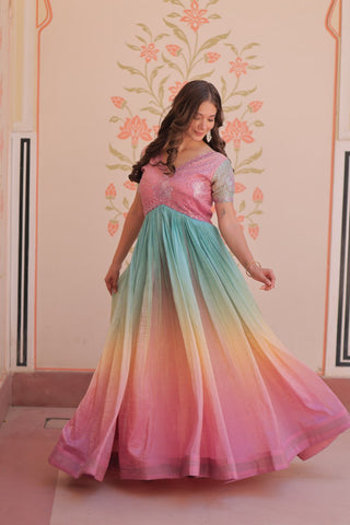 Gold Crush Padding With Beads Embroidered Work Gown