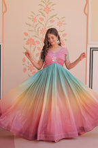 Gold Crush Padding With Beads Embroidered Work Gown