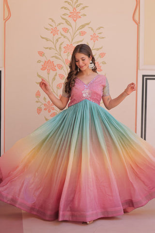 Gold Crush Padding With Beads Embroidered Work Gown