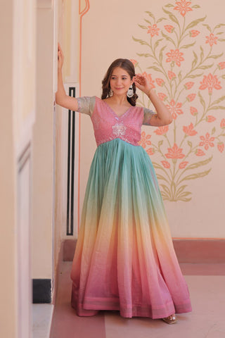 Gold Crush Padding With Beads Embroidered Work Gown