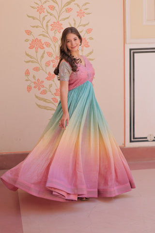 Gold Crush Padding With Beads Embroidered Work Gown